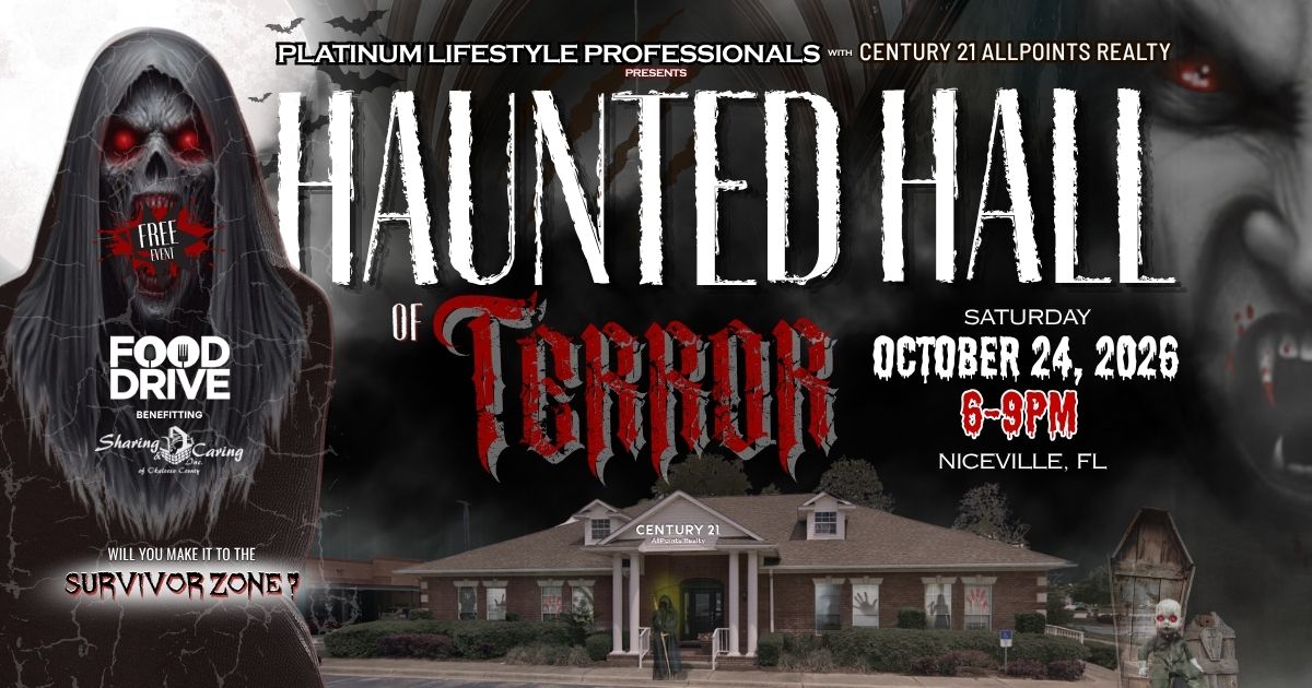 Haunted Hall of Terror 2026 Halloween event in Niceville, Florida benefiting Sharing & Caring of Niceville